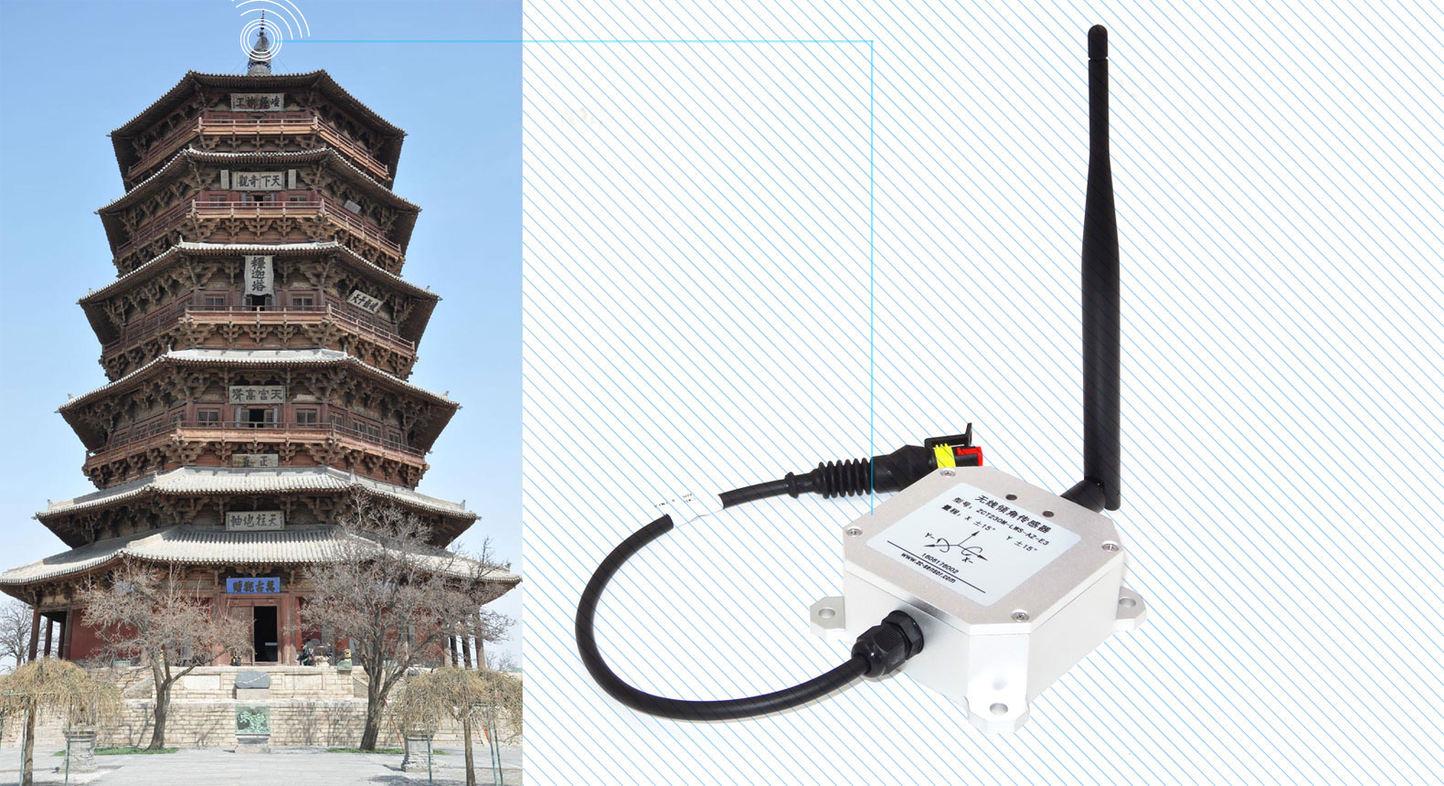 倾角传感器在典型的塔形建筑物上垂直的检测 